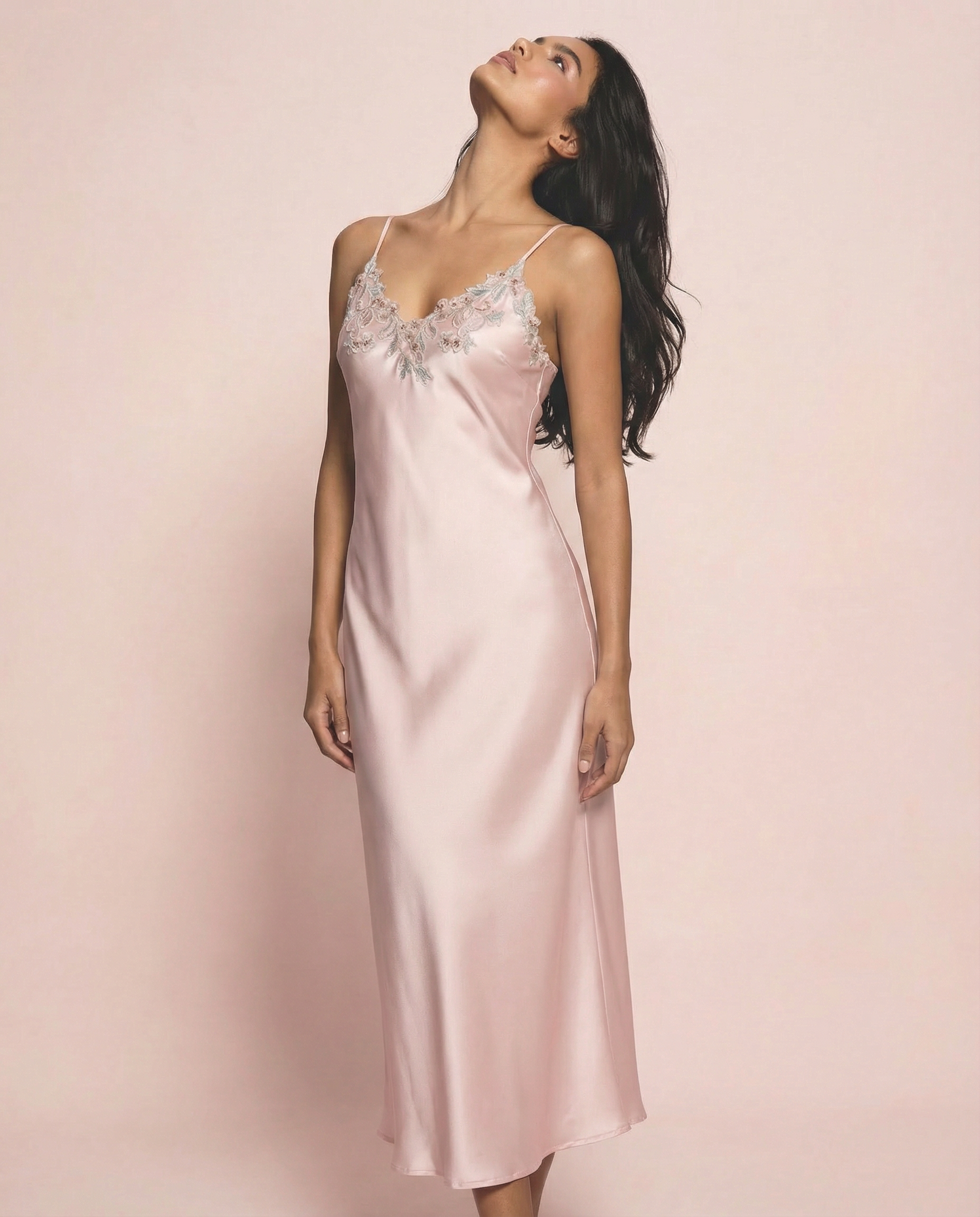 Marielle Silk Long Dress in Rose