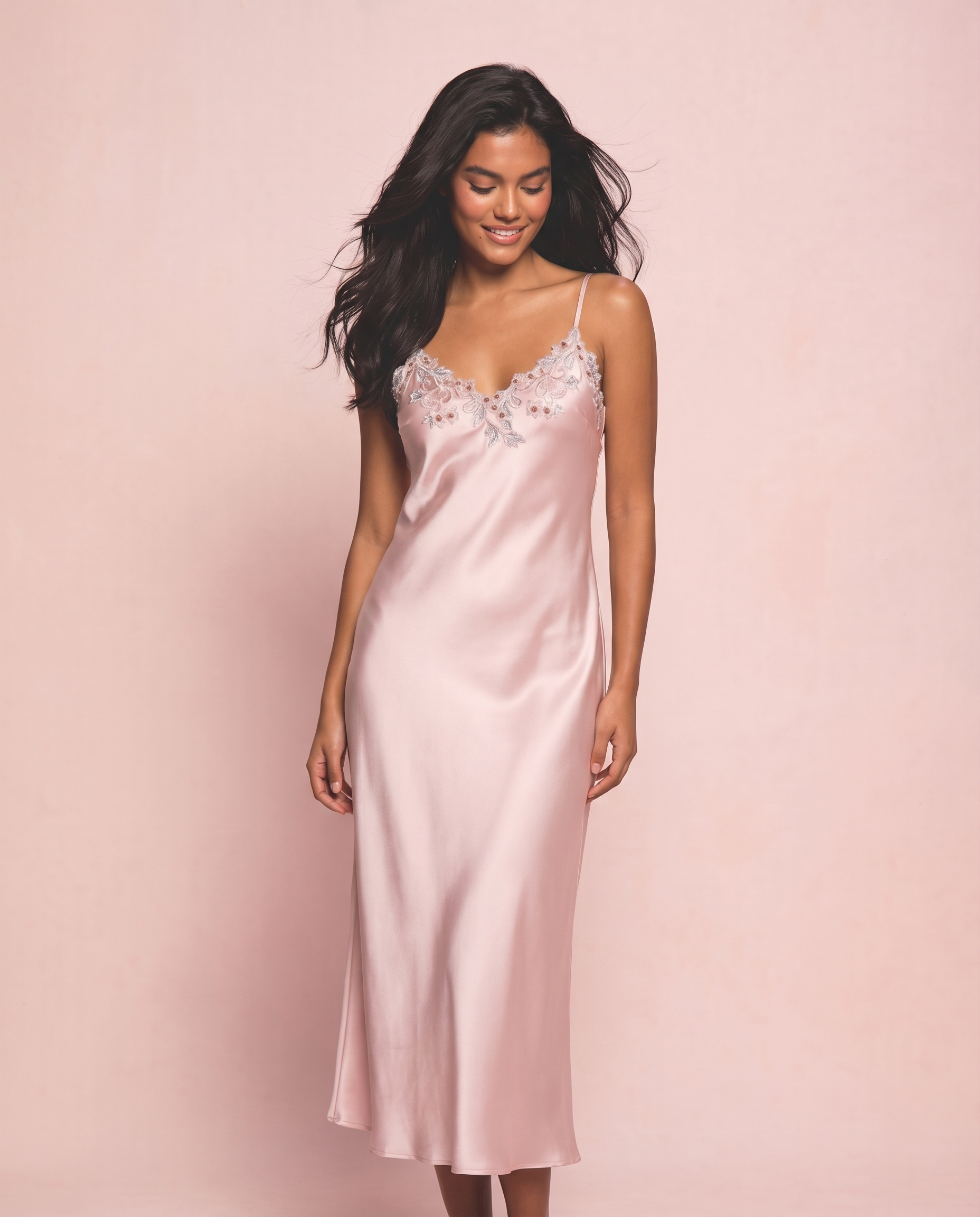 Marielle Silk Long Dress in Rose
