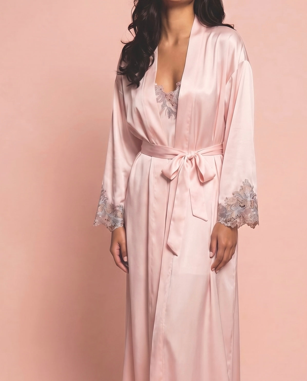 Margo Silk Long Robe in Rose