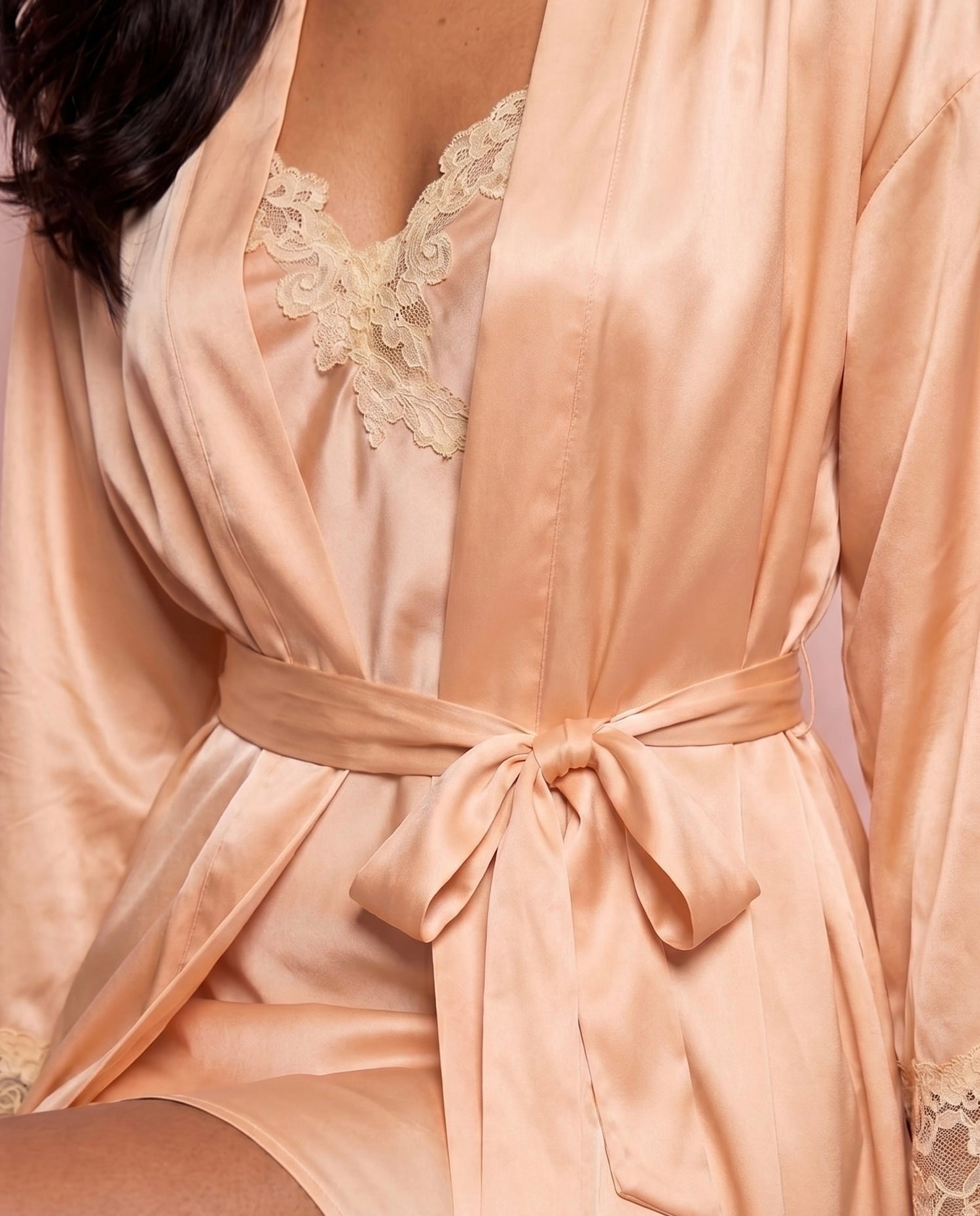 Margo Silk Long Robe in Beige