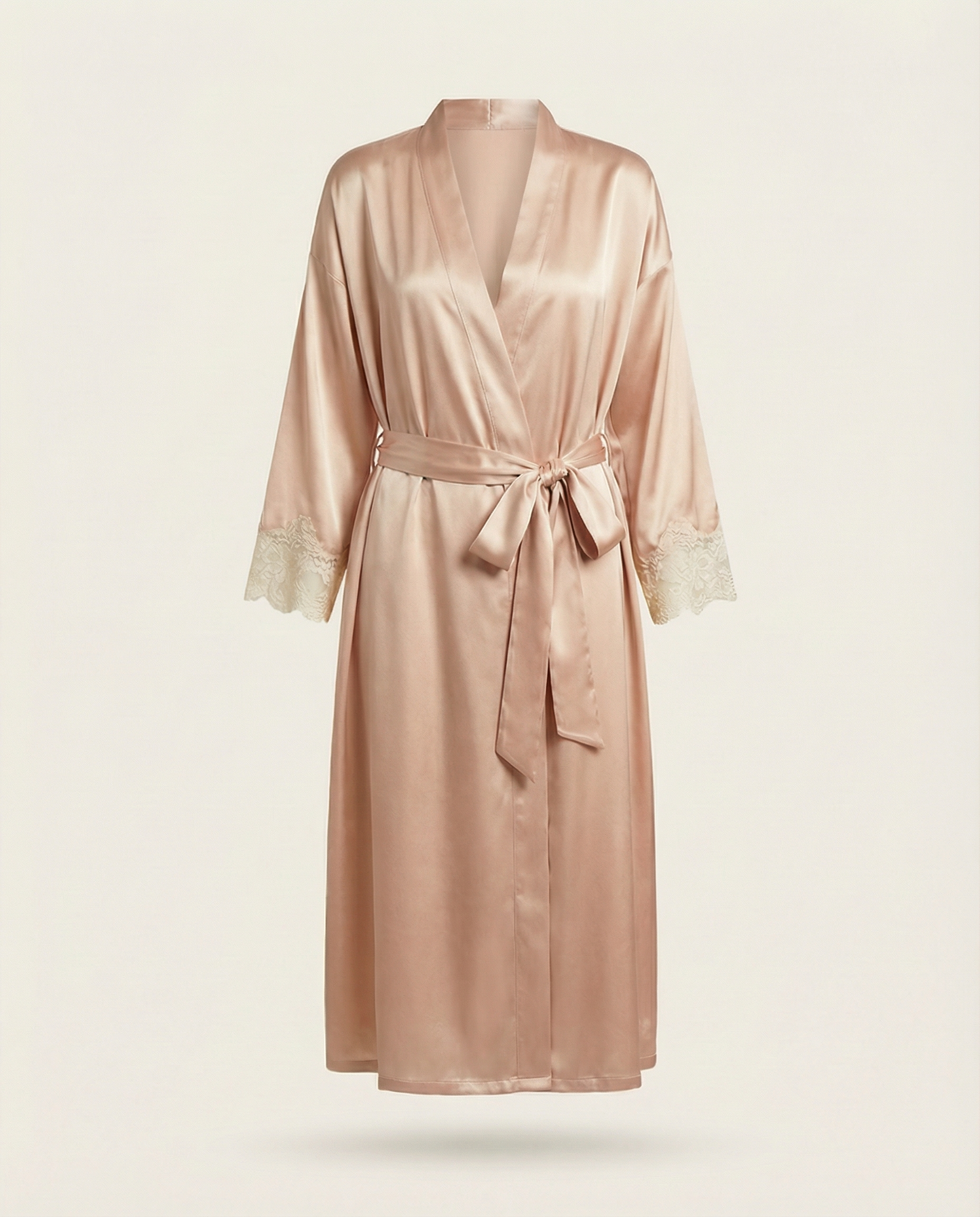 Margo Silk Long Robe in Beige