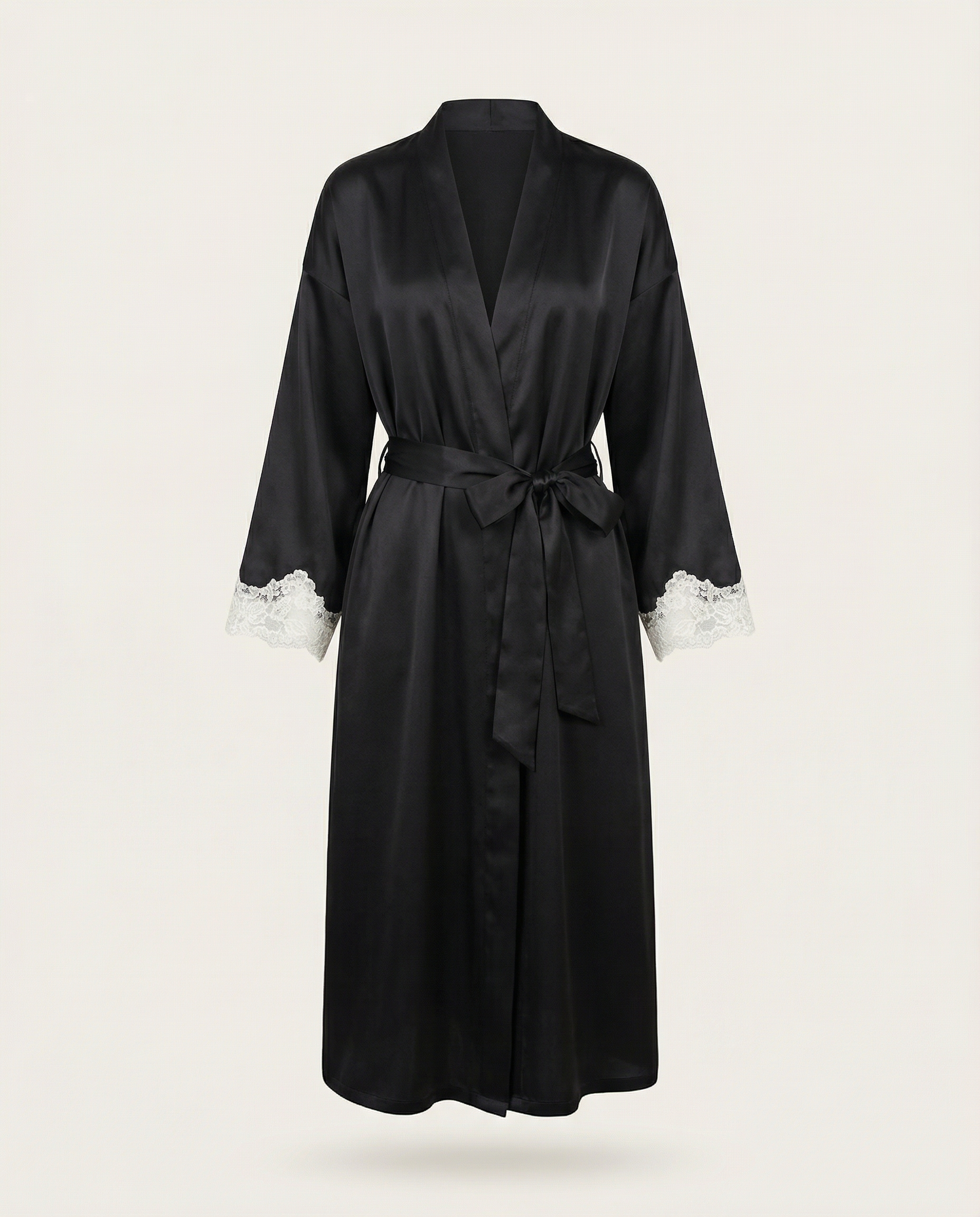 Margo Silk Long Robe in Noir
