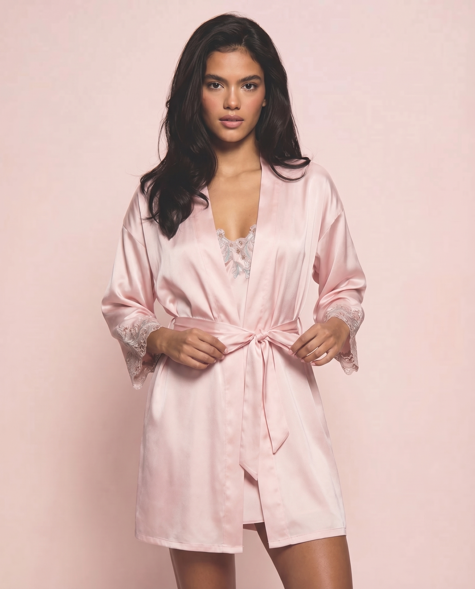 Maya Silk Short Robe in Rose