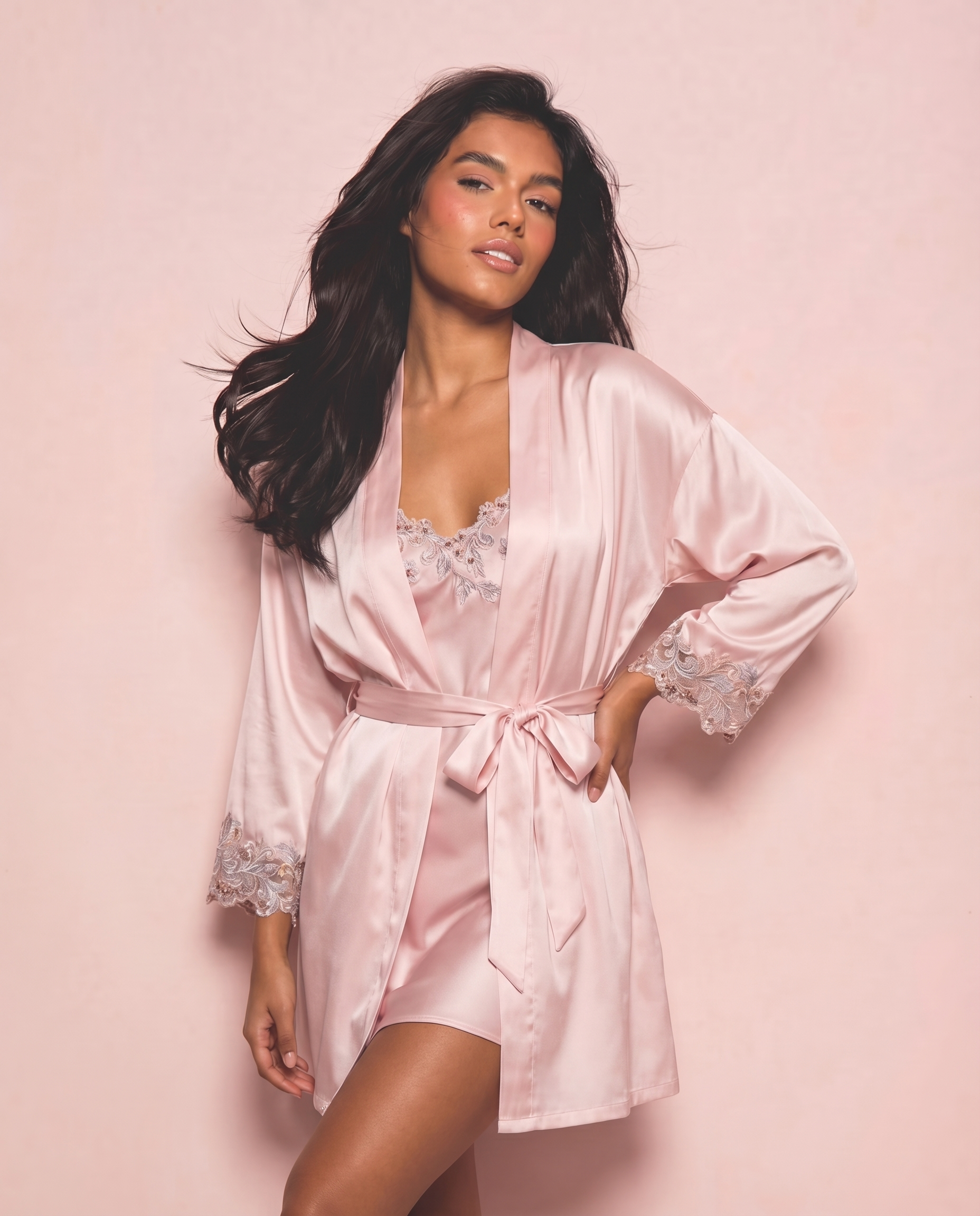 Maya Silk Short Robe in Rose
