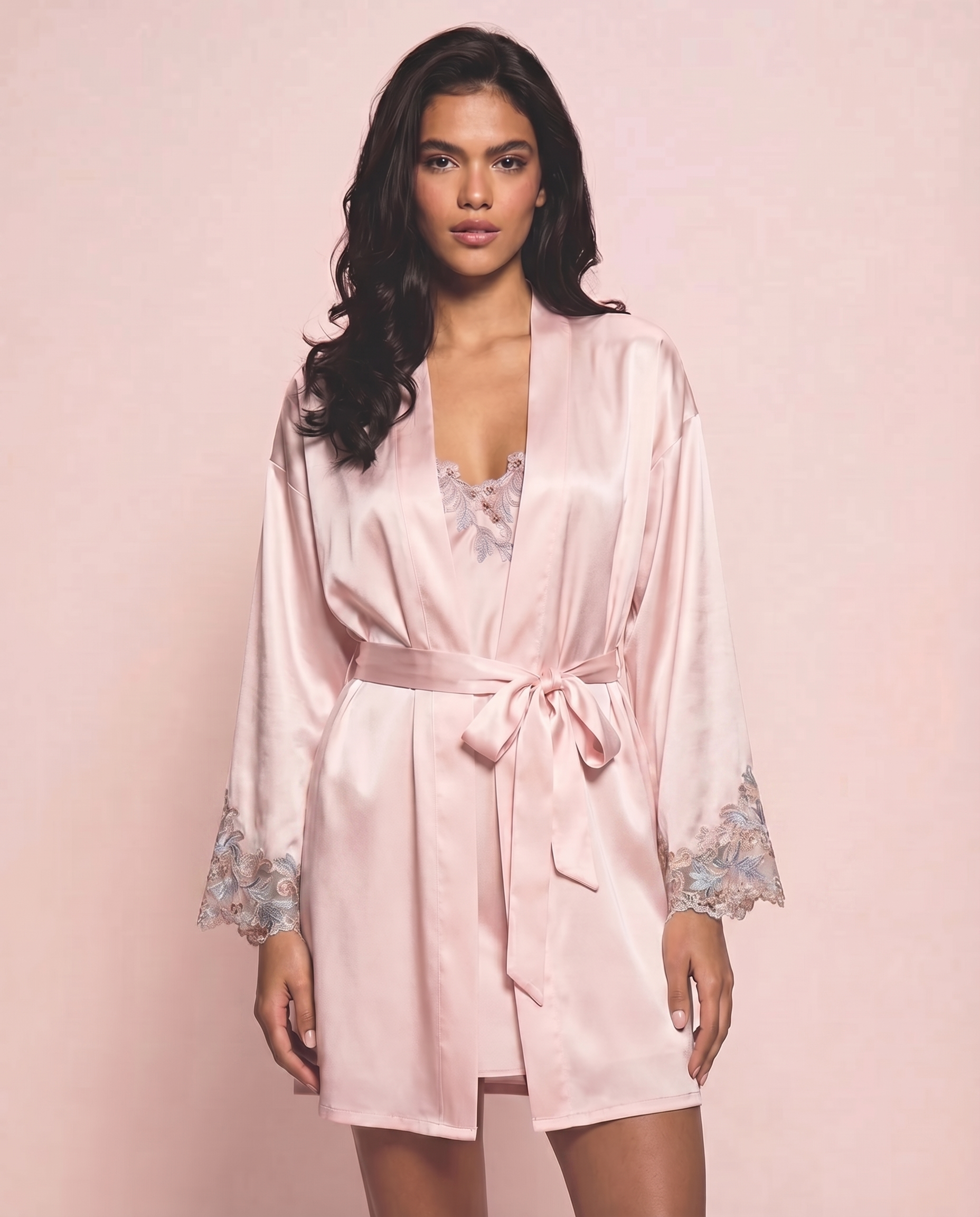 Maya Silk Short Robe in Rose