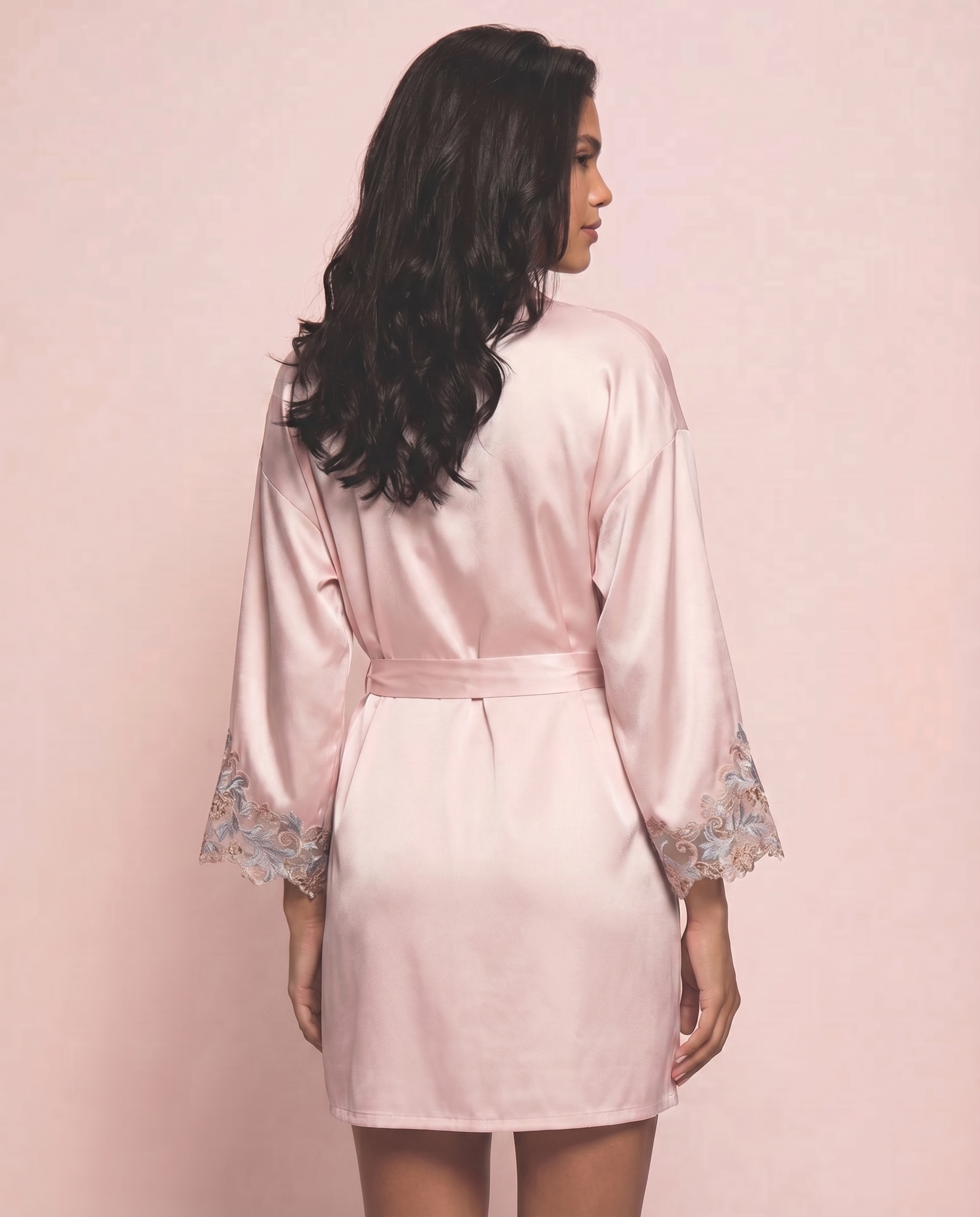 Maya Silk Short Robe in Rose
