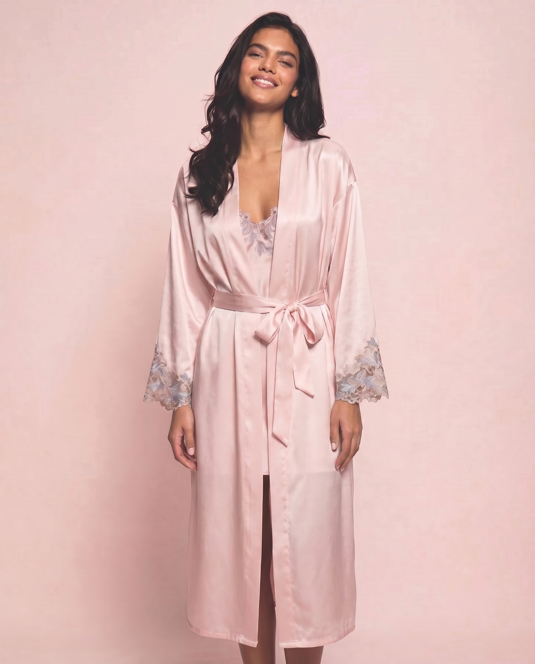 Margo Silk Long Robe in Rose