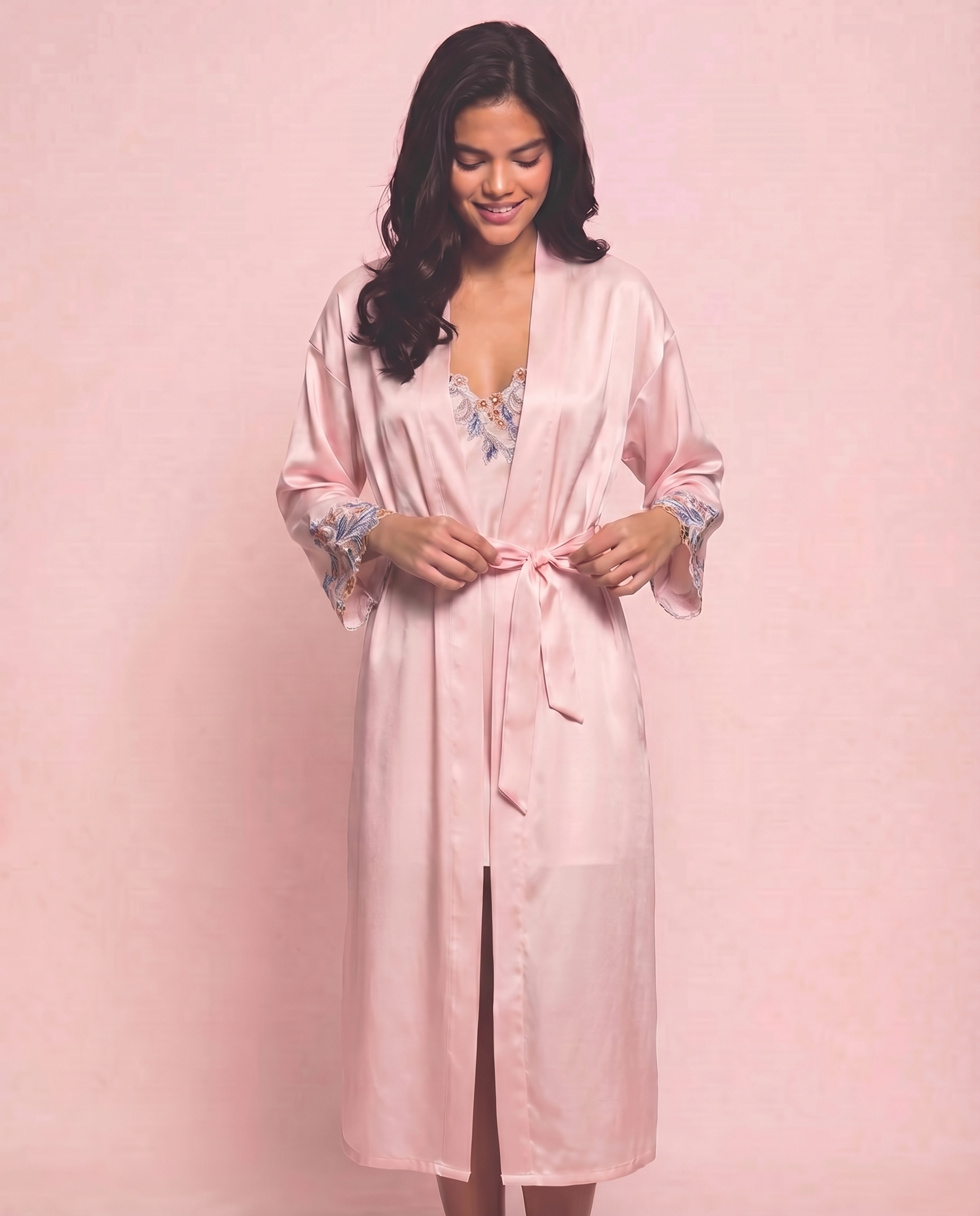 Margo Silk Long Robe in Rose