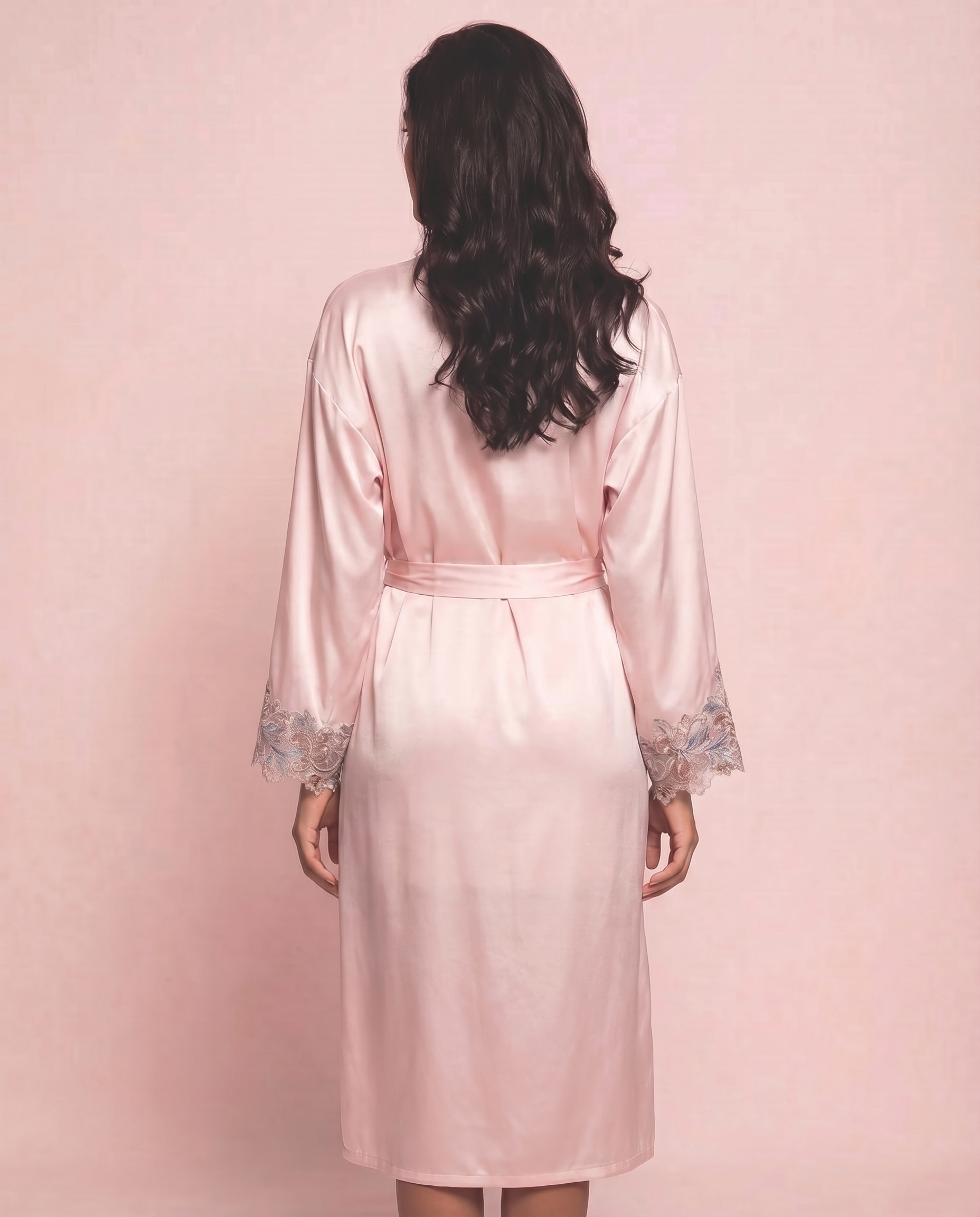 Margo Silk Long Robe in Rose