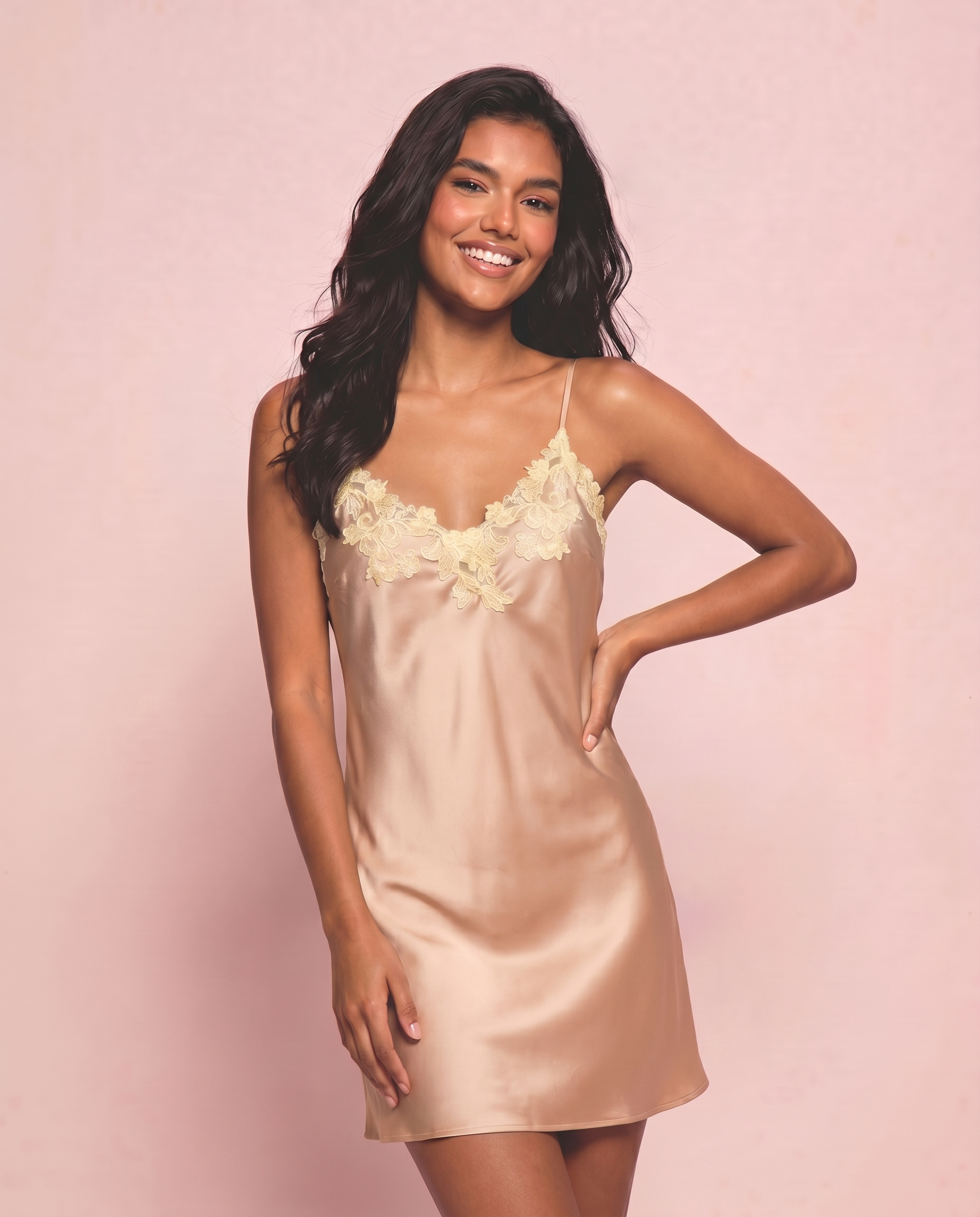 Melinda Silk Short Dress in Beige