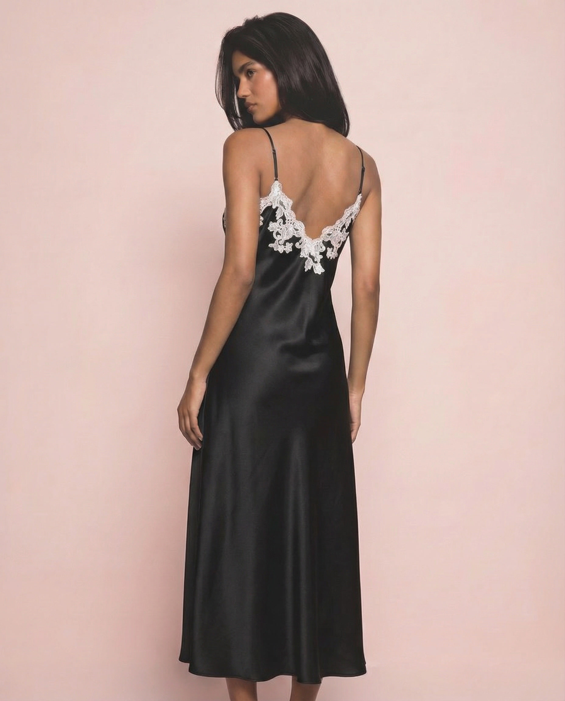 Marielle Silk Long Dress in Noir