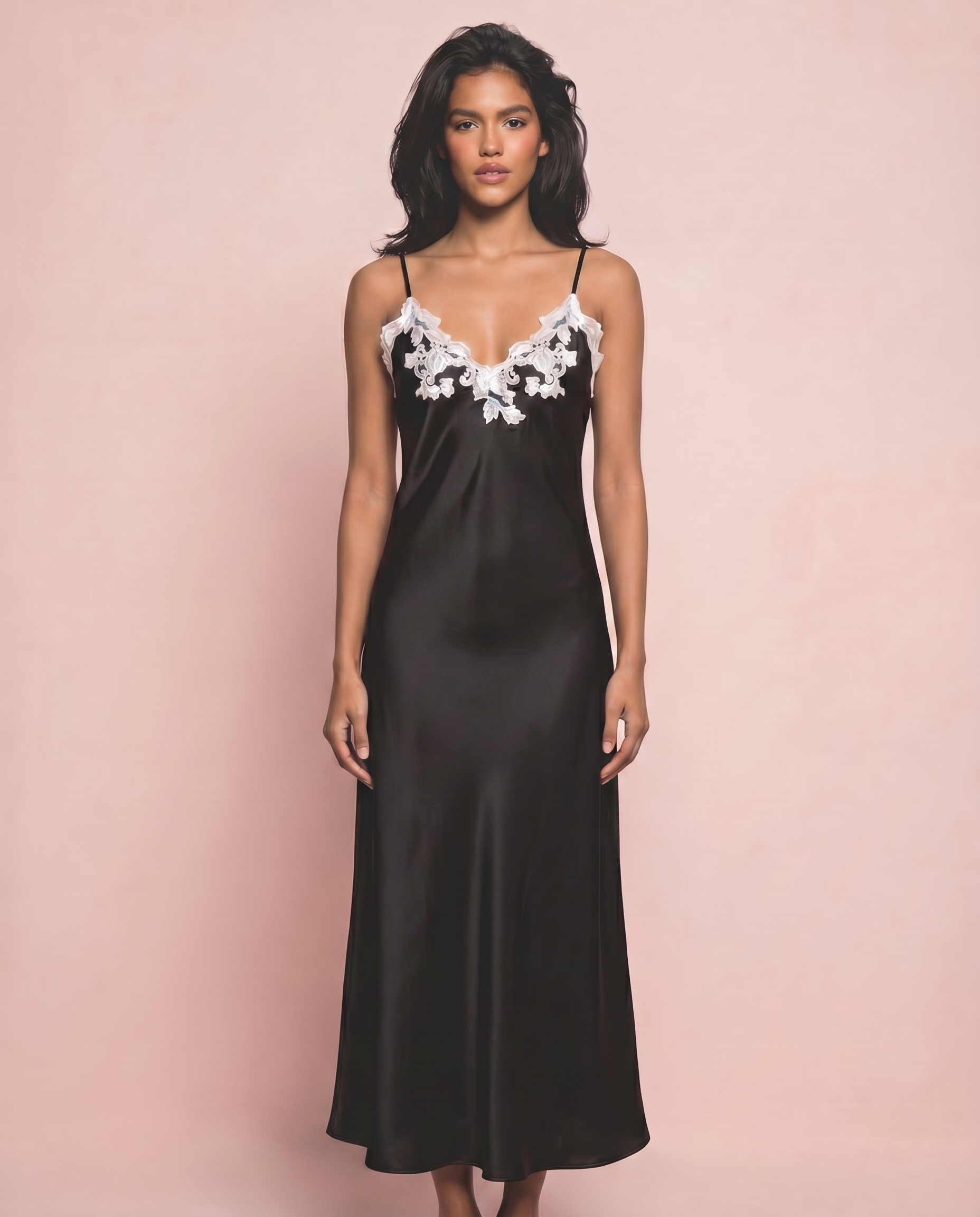 Marielle Silk Long Dress in Noir