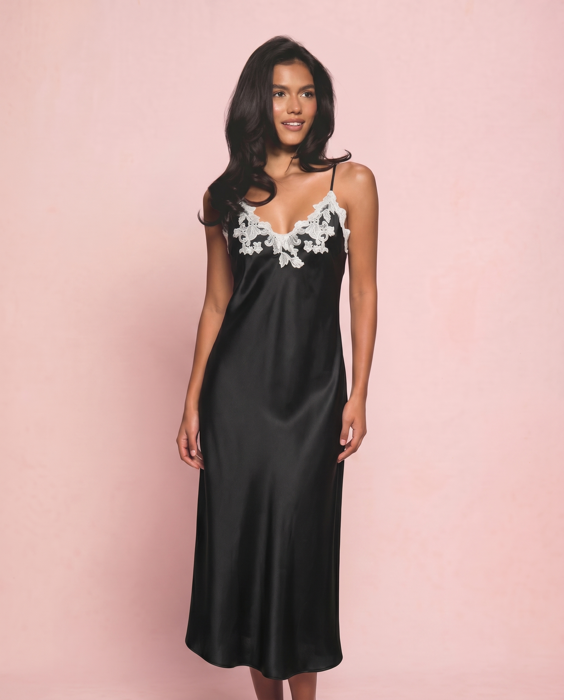 Marielle Silk Long Dress in Noir