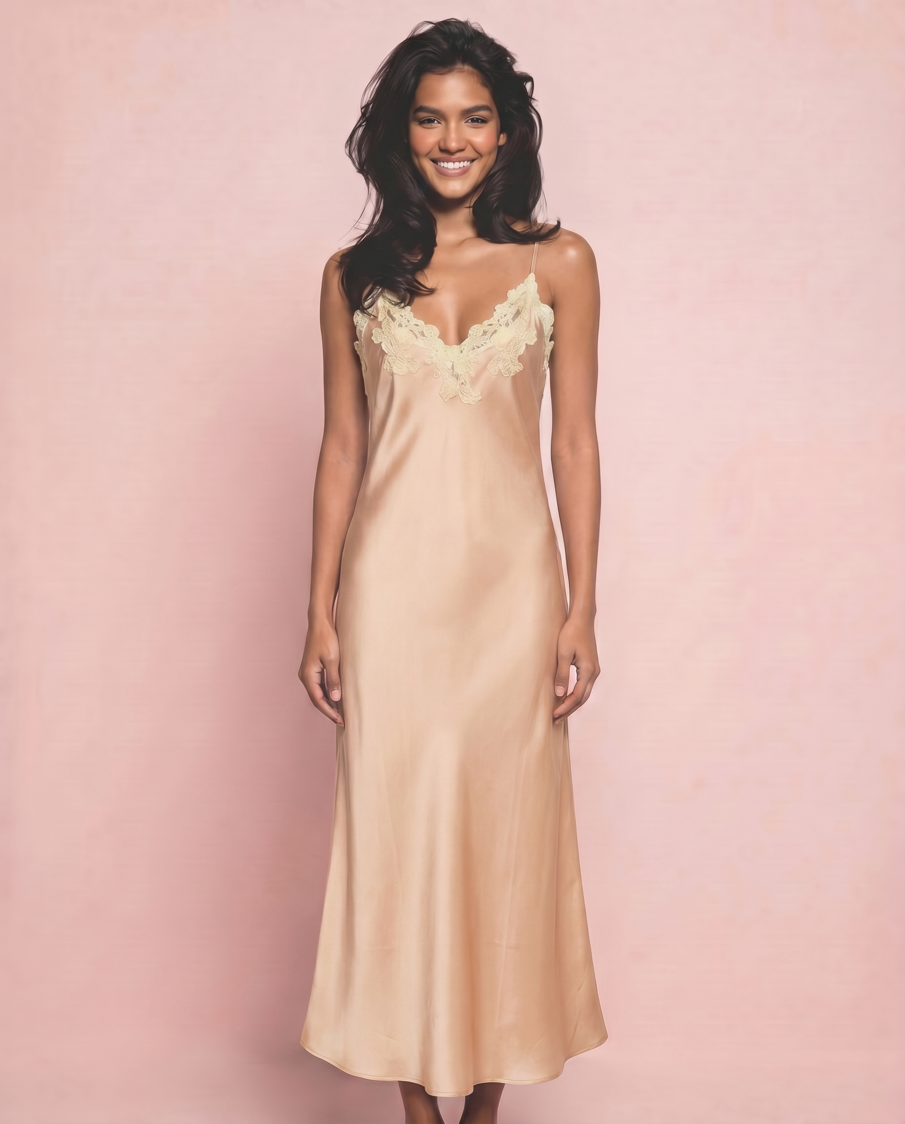 Marielle Silk Long Dress in Beige