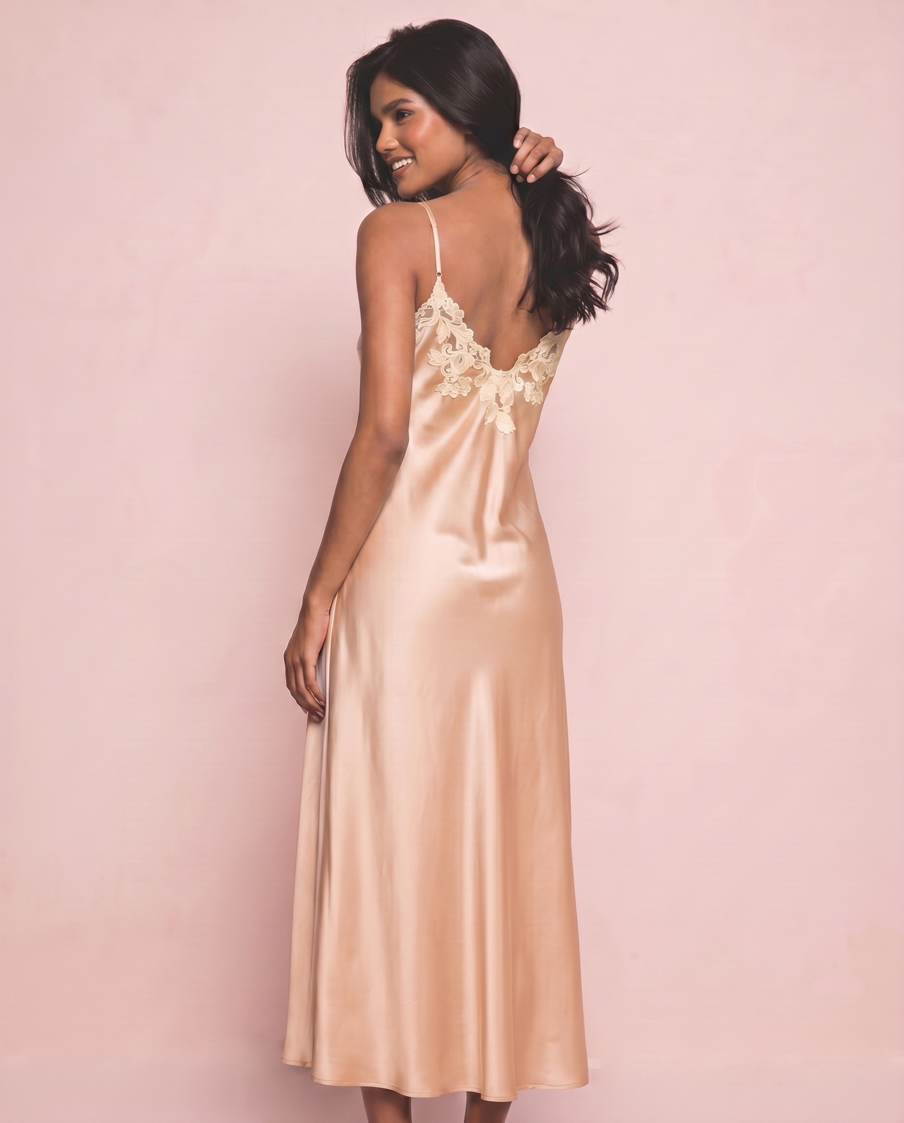 Marielle Silk Long Dress in Beige