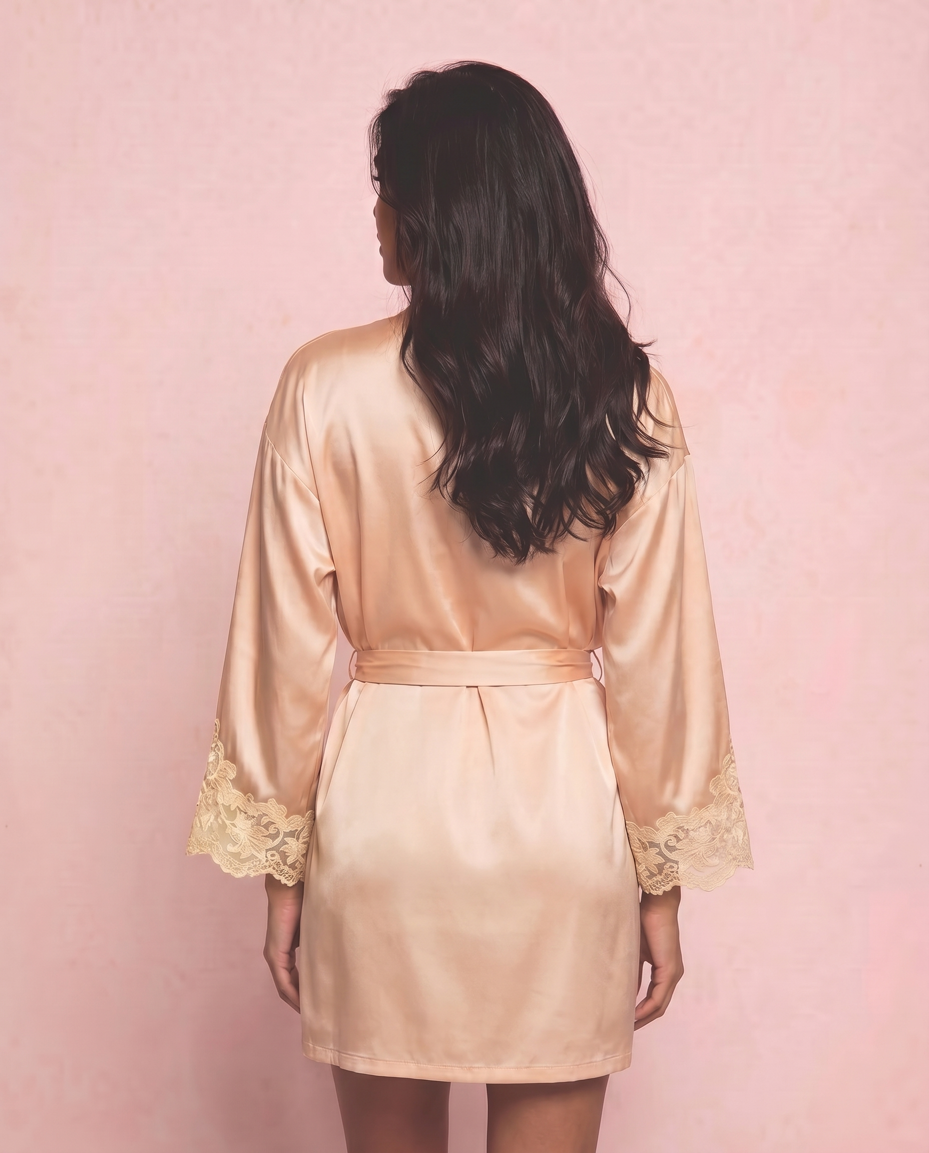 Maya Silk Short Robe in Beige