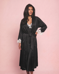 Margo Silk Long Robe in Noir
